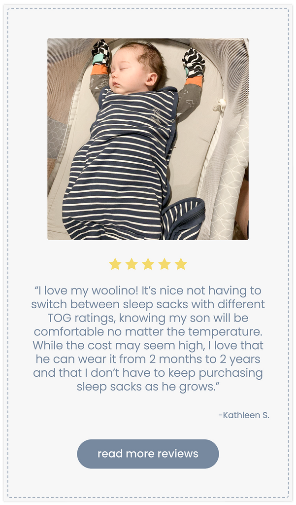 Five star customer review of the Woolino 4 Season Ultimate Baby Sleep Bag