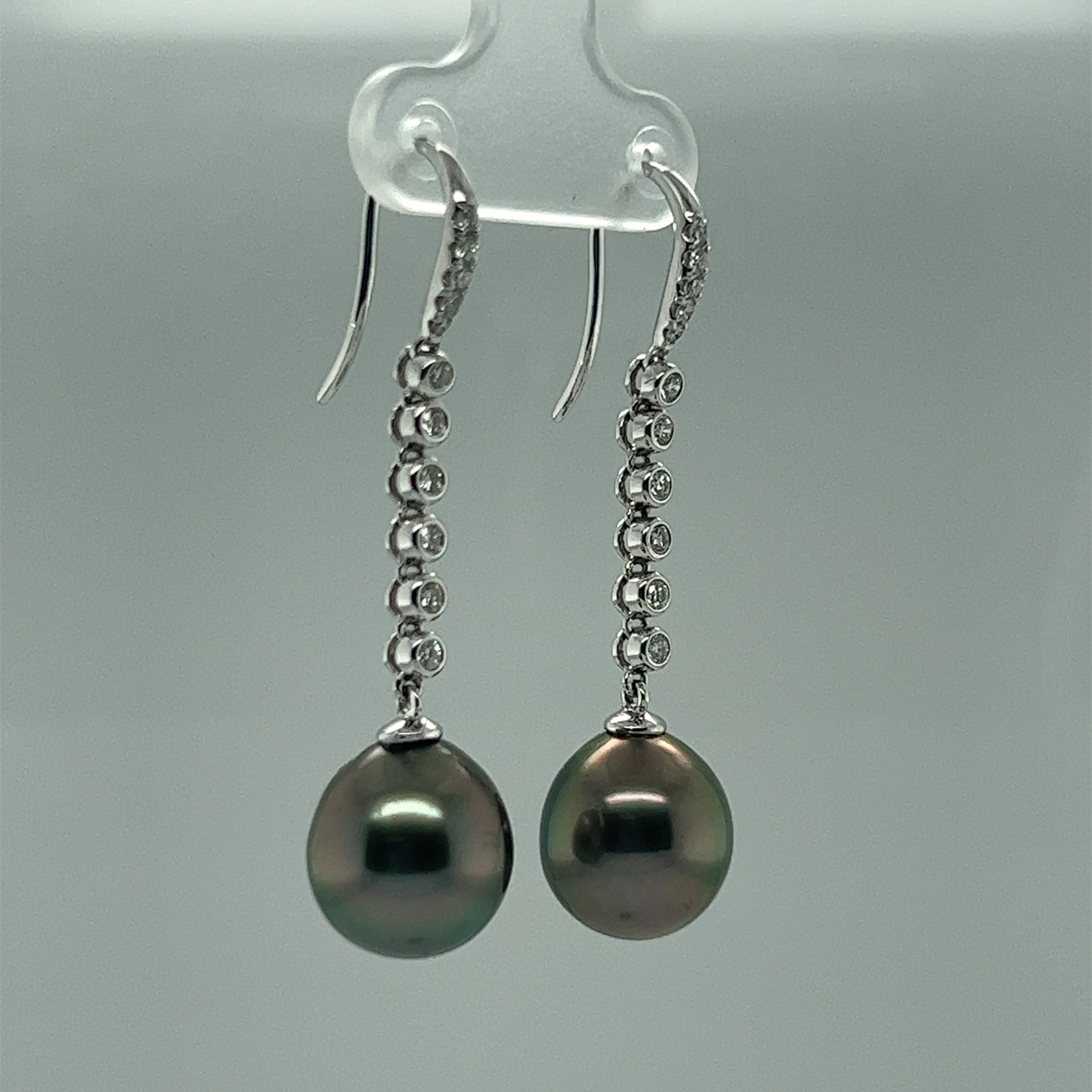 18k White Gold Diamond and Black Tahitian Pearl Earrings