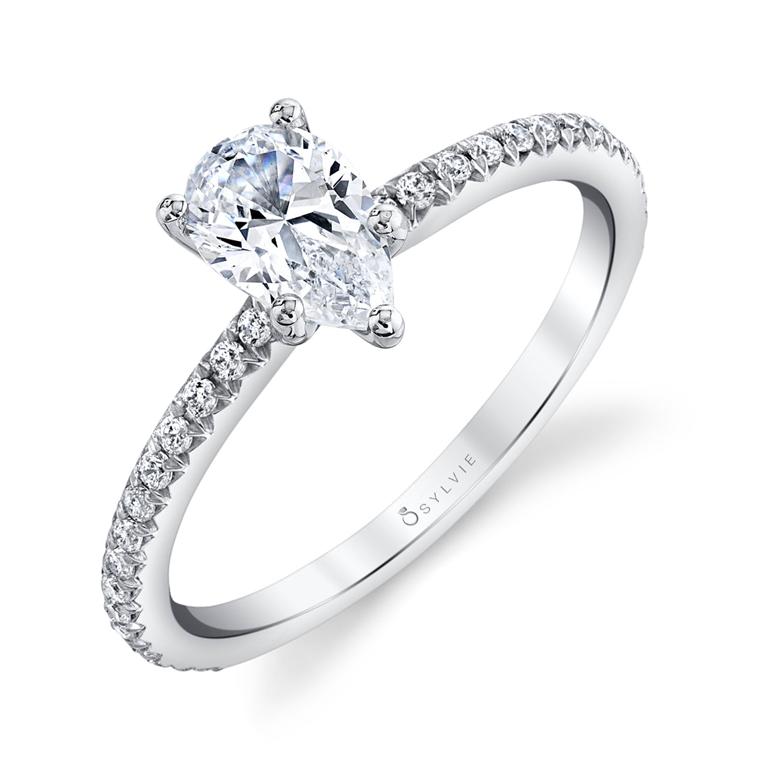 Engagement Ring -Platinum Pear Shaped Diamond Cathedral Solitaire Engagement  Ring-ES147PSPL