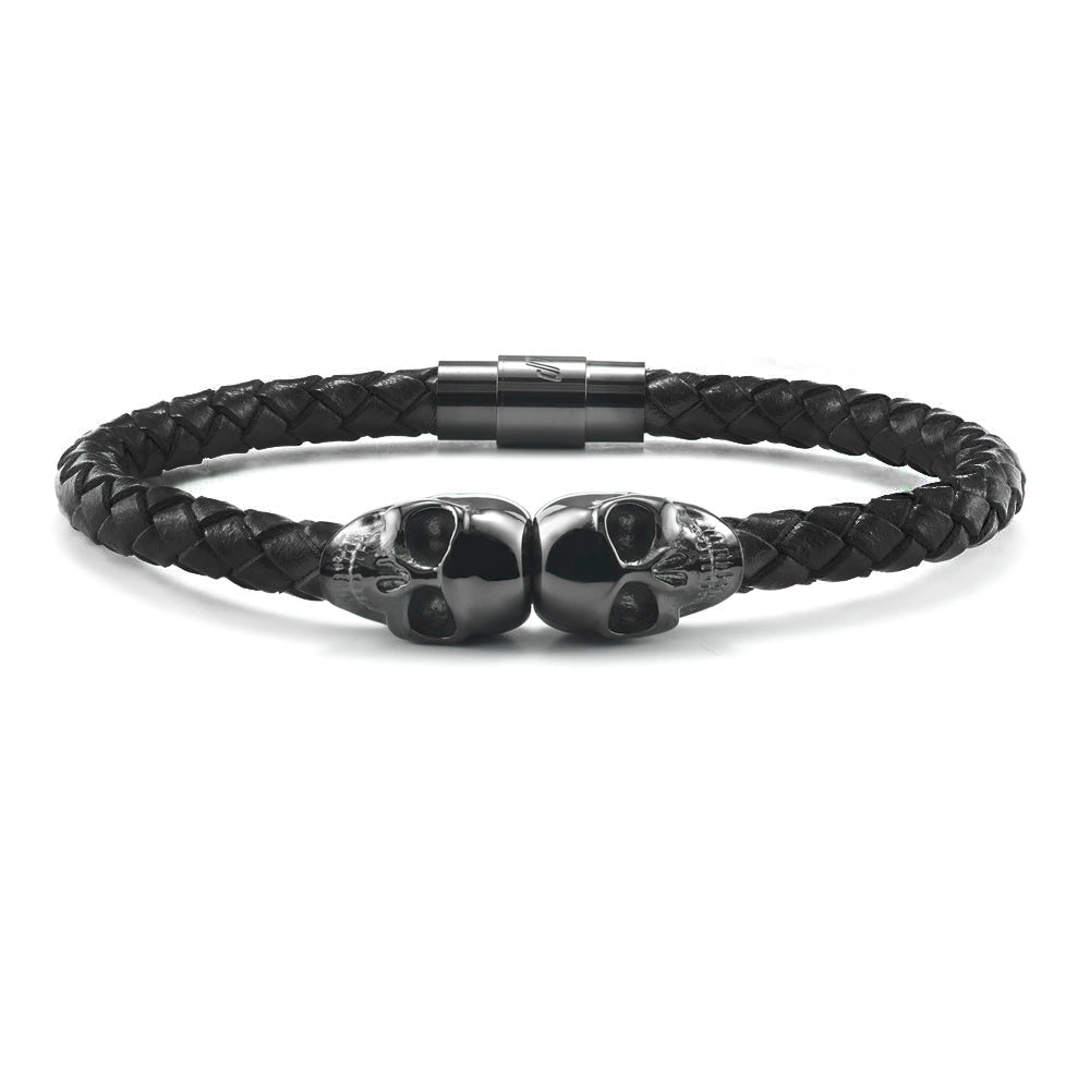 SkeletonHD Black Skull Leather Bracelet