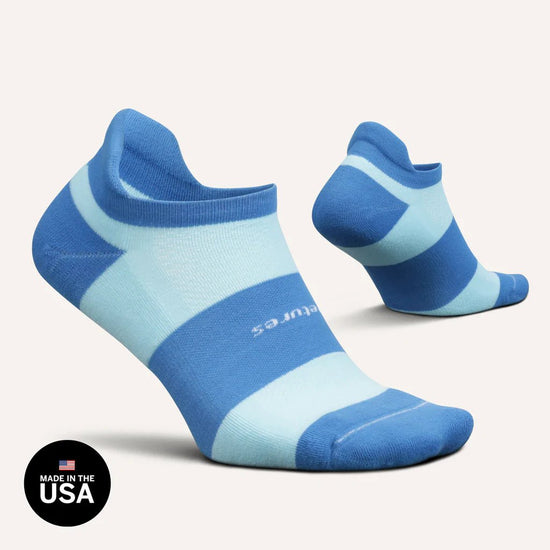 Feetures High Performance Max Cushion No Show Tab Socks - Buckle Up Blue