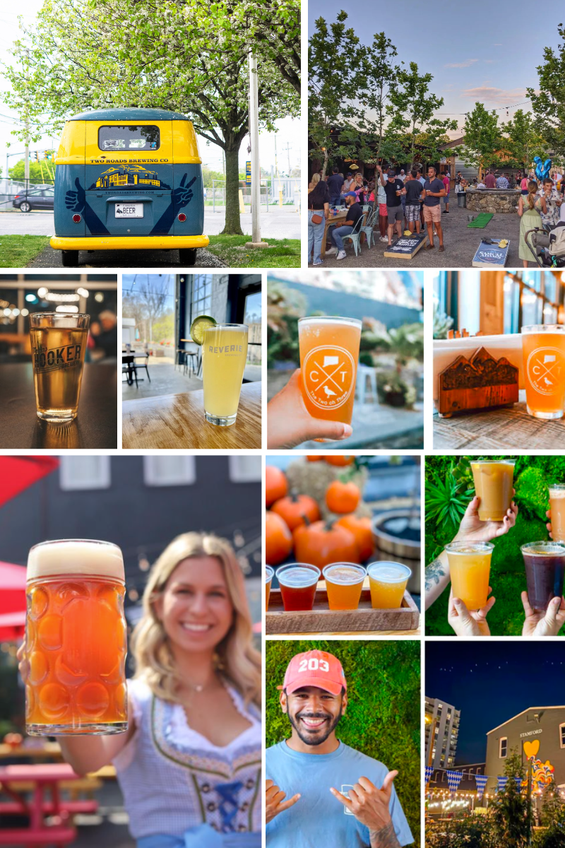 Connecticut Breweries. Best breweries in CT to visit in the Fall. Two Roads Brewing Co, Half Full Brewery, Half Full Third Place, 314 Beer Garden, NewSylum Brewery, Thomas Hooker Brewery, Reverie Brewing