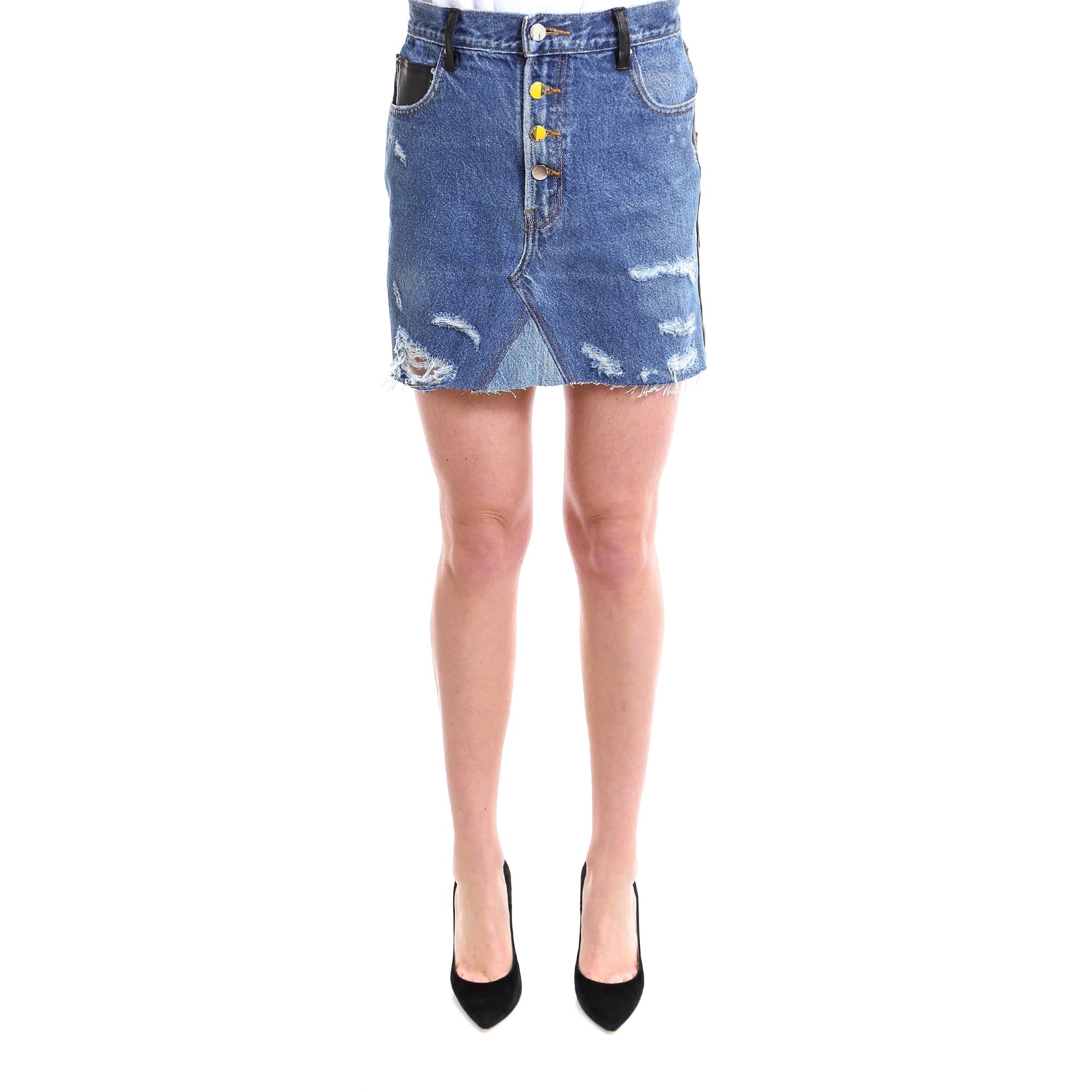 AMIRI AMIRI DISTRESSED PANELLED DENIM SKIRT