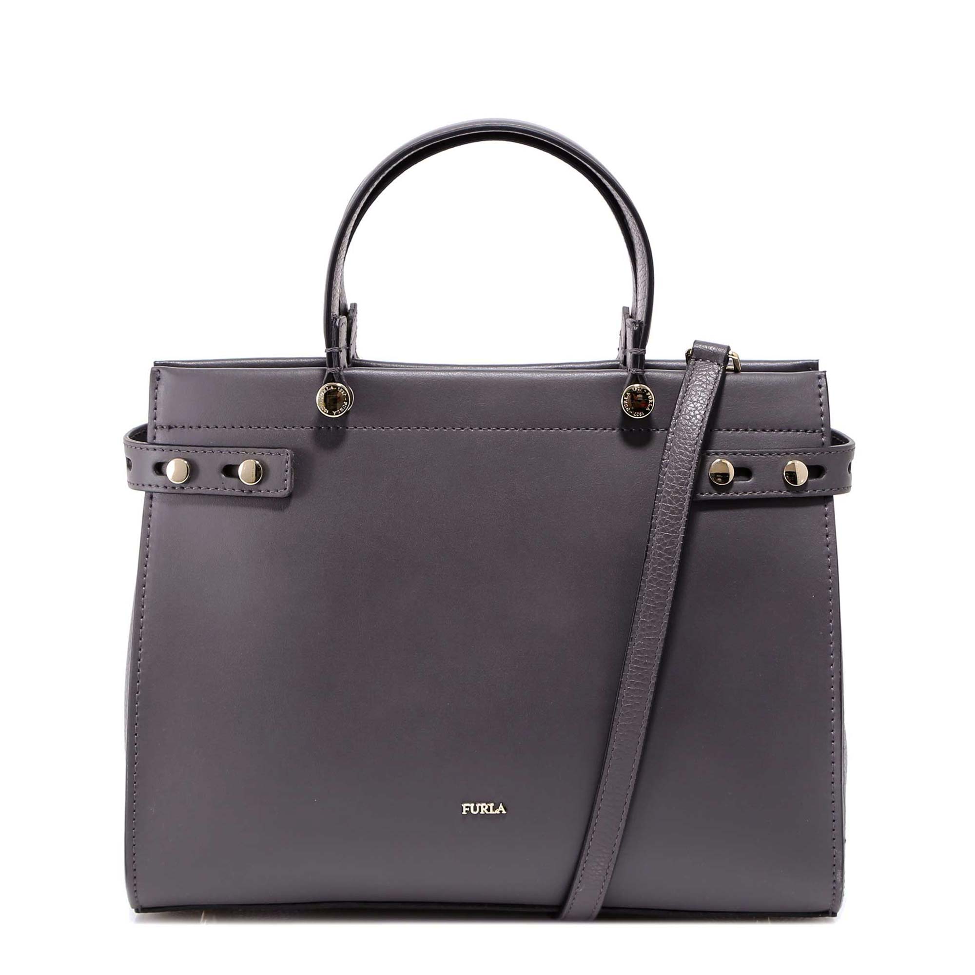 Furla Studded Logo Top Handle Bag In Grey | ModeSens