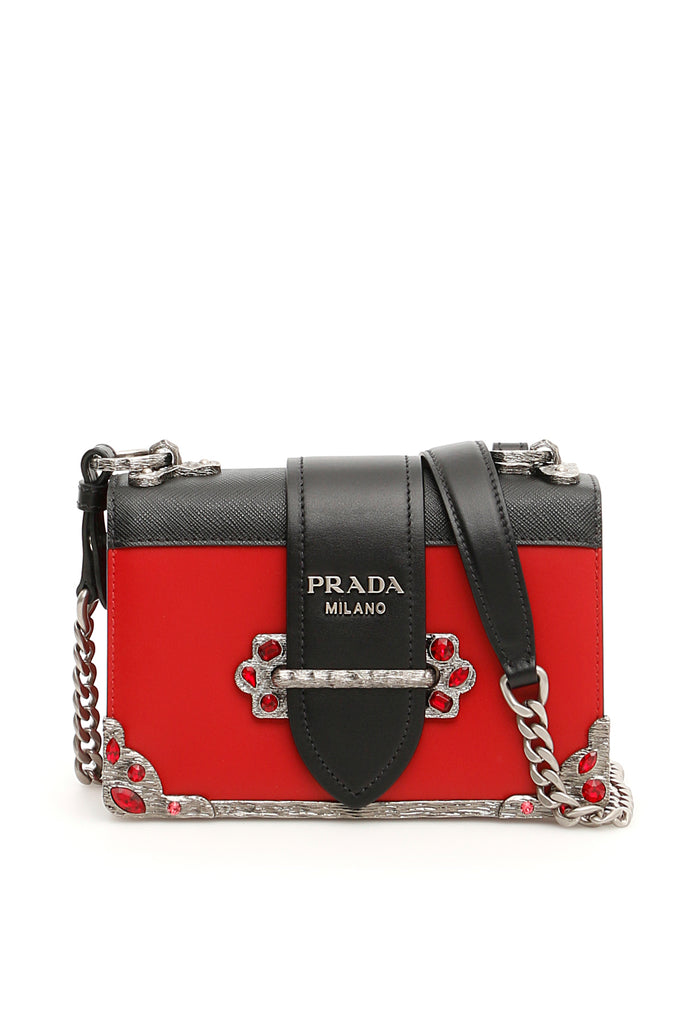 Prada Cahier Crystal Embellished Shoulder Bag In Red