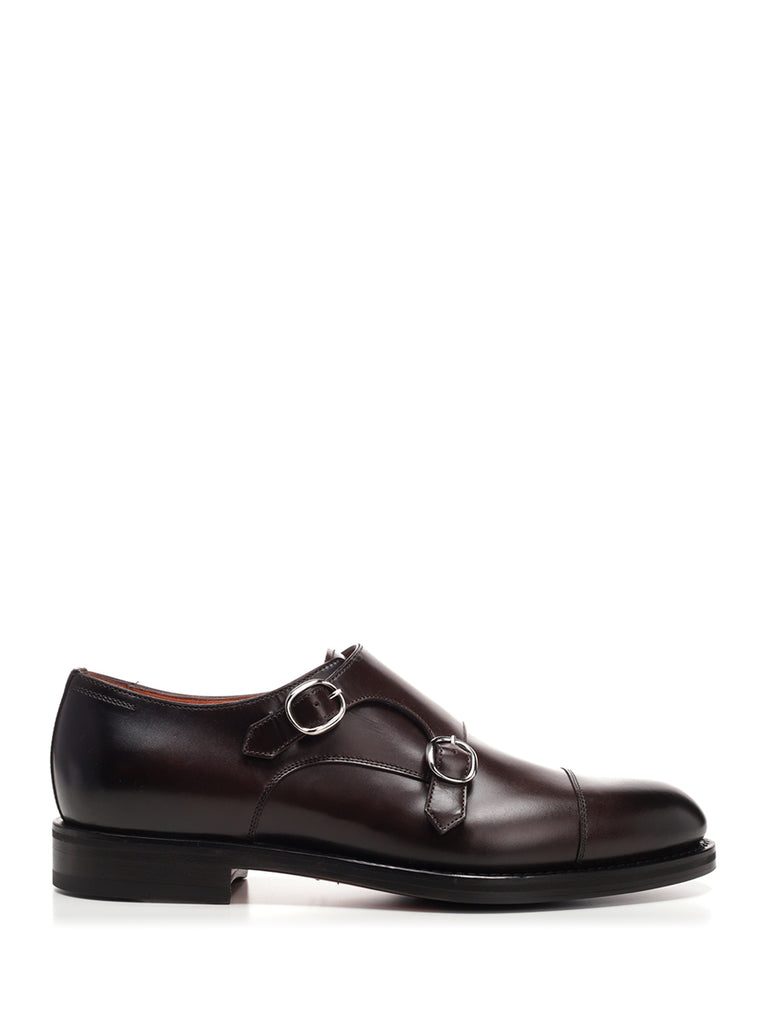 Santoni Double Buckled Derby Shoes In Brown