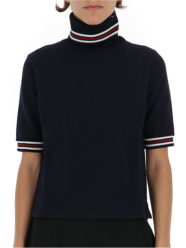 THOM BROWNE THOM BROWNE STRIPED TRIM TURTLENECK BLOUSE