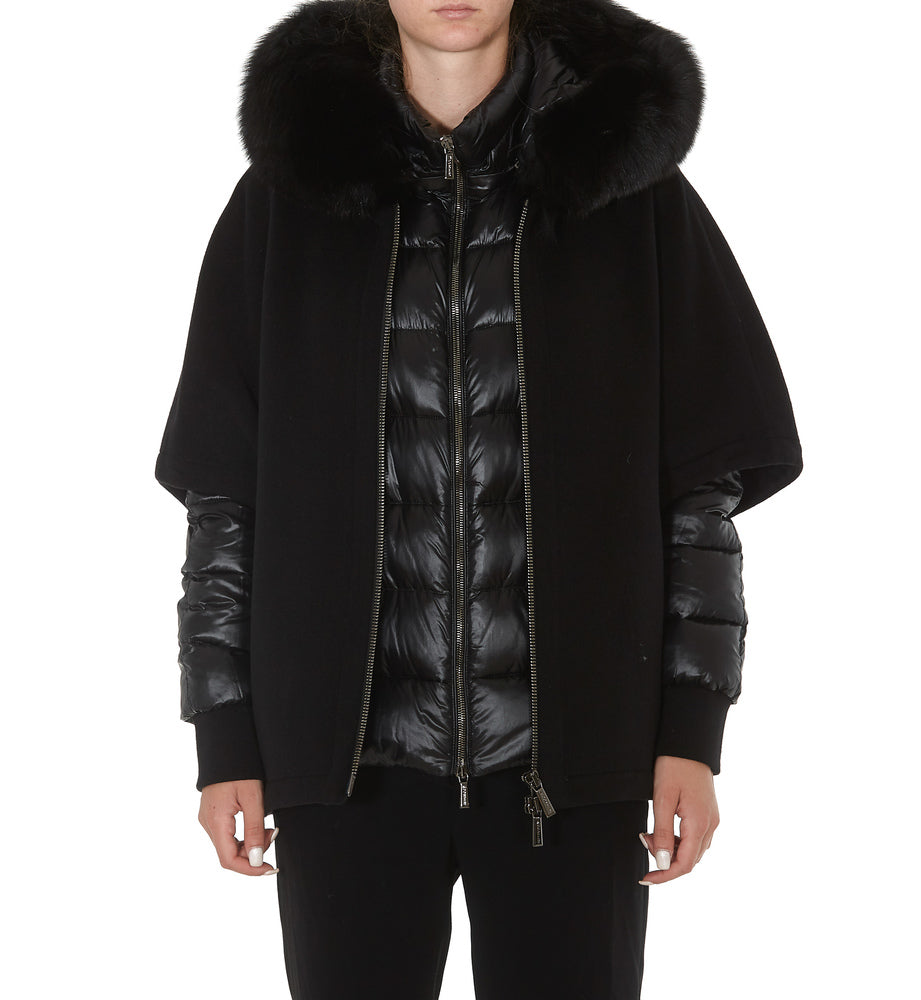 MOORER MOORER FUR TRIMMED HOOD LAYERED PADDED JACKET