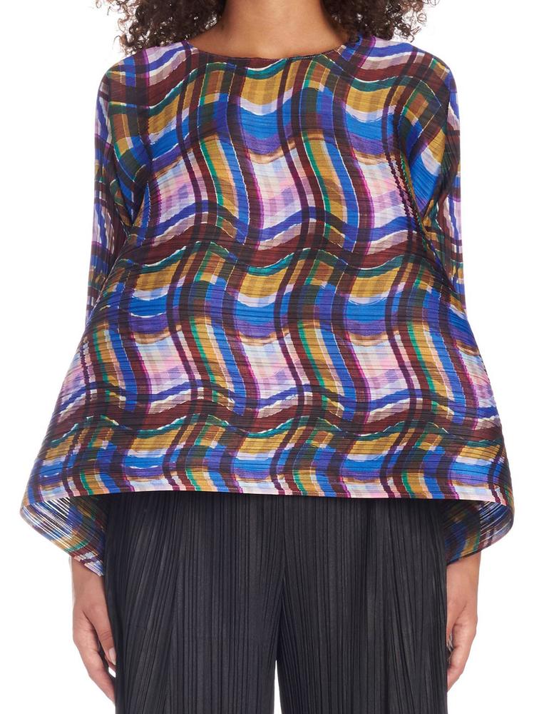 ISSEY MIYAKE PLEATS PLEASE BY ISSEY MIYAKE WAVY PLAID TOP