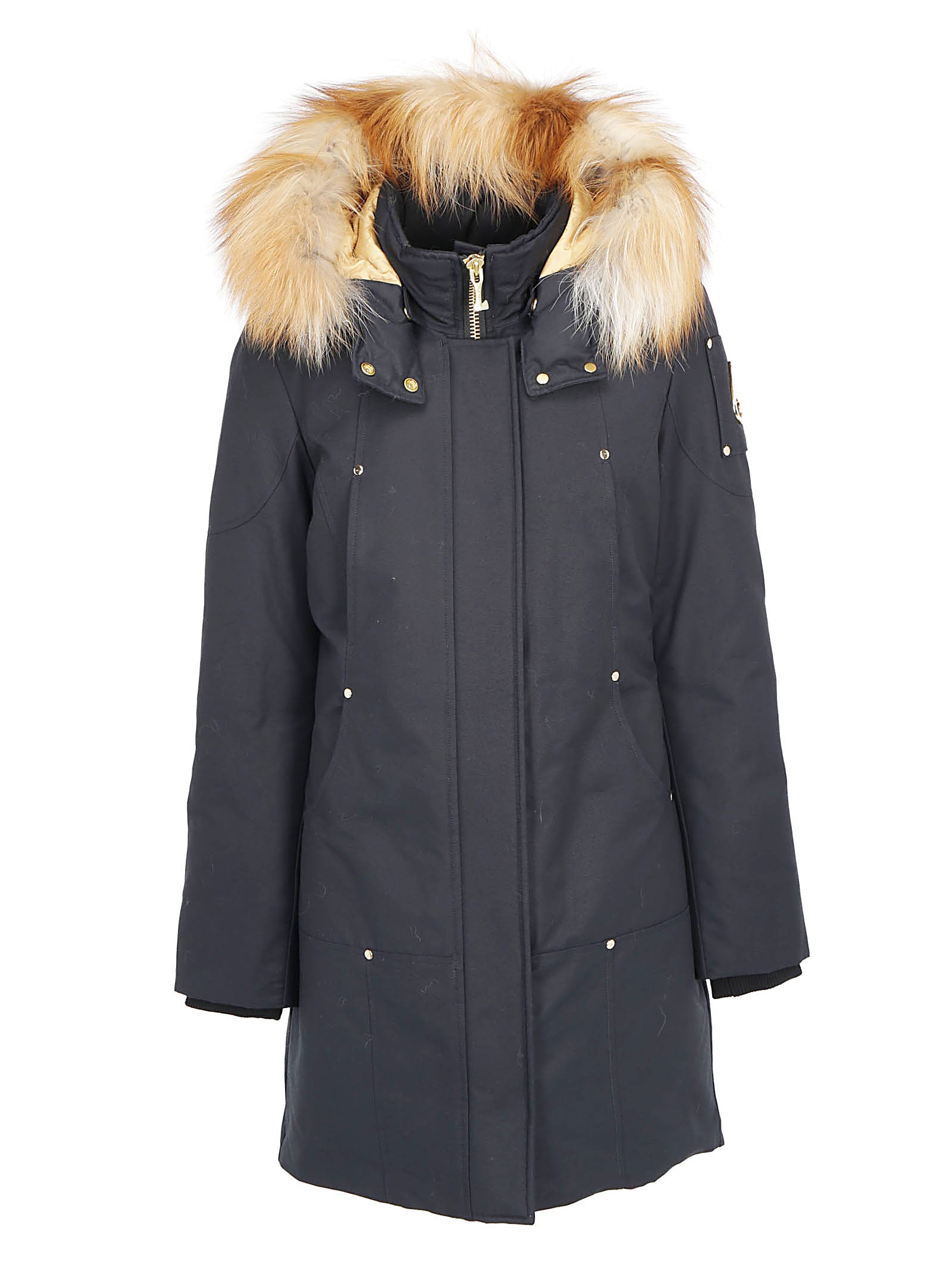 Moose Knuckles Grand Metis Logo Patch Parka In Navy/Red | ModeSens