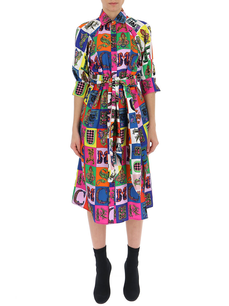 VERSACE VERSACE MIXED PRINT BELTED DRESS