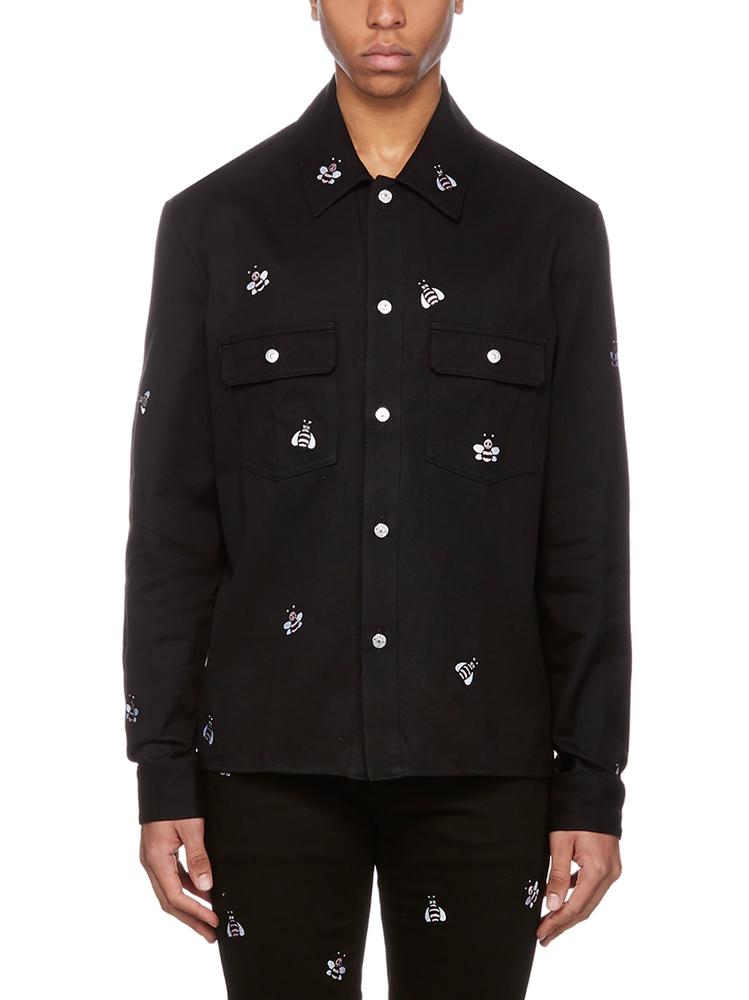 Shop Dior Homme Bee Embroidered Denim Jacket In Black