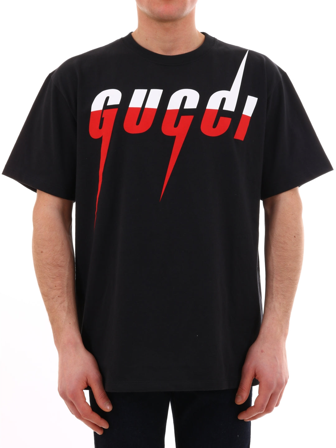 Gucci Logo Lightning-Print Cotton-Jersey T-Shirt In Black | ModeSens