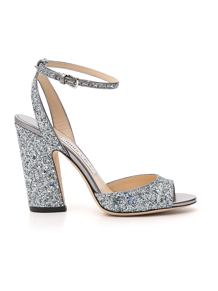 JIMMY CHOO JIMMY CHOO MIRANDA 100 GLITTER SANDALS