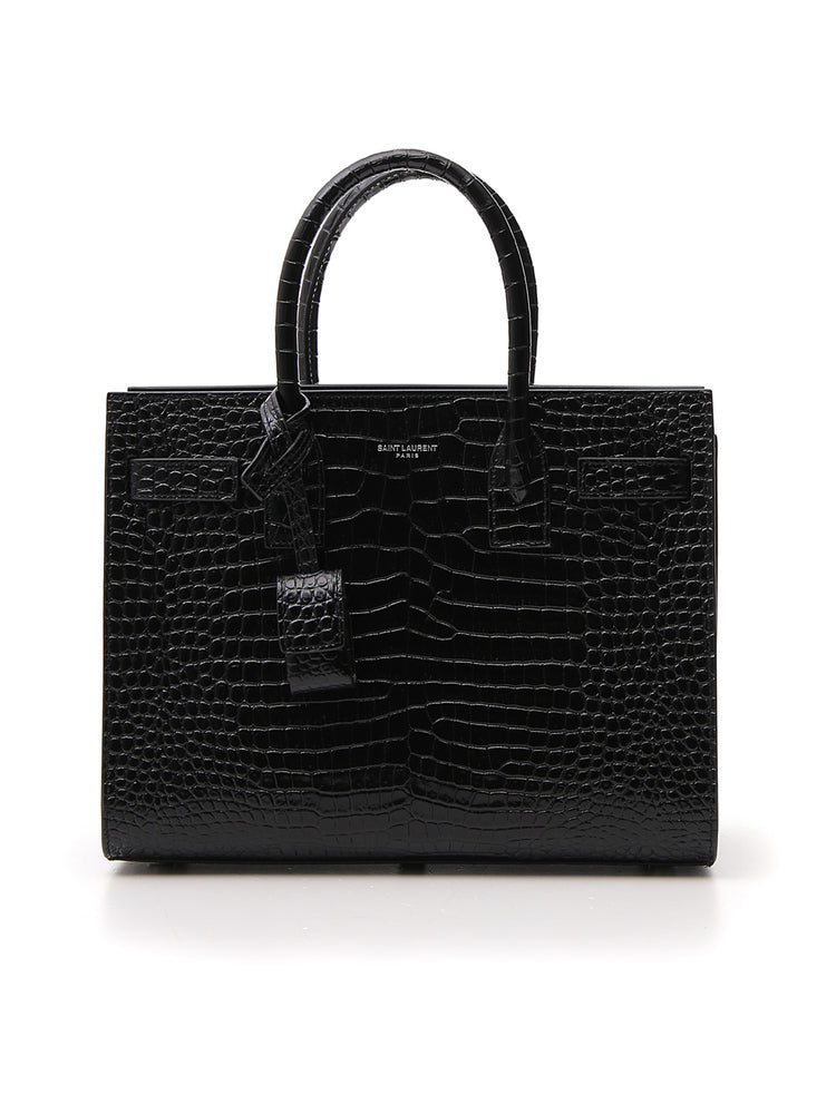 SAINT LAURENT SAINT LAURENT CROC EFFECT SMALL SAC DE JOUR TOTE BAG