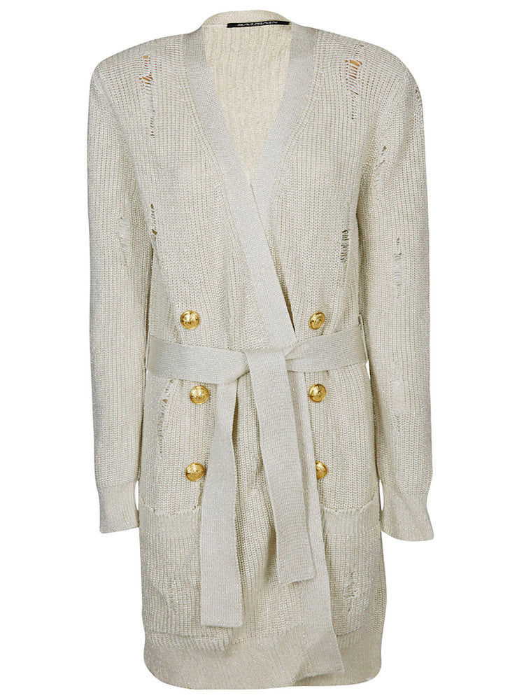 BALMAIN BALMAIN DISTRESSED BELTED CARDIGAN