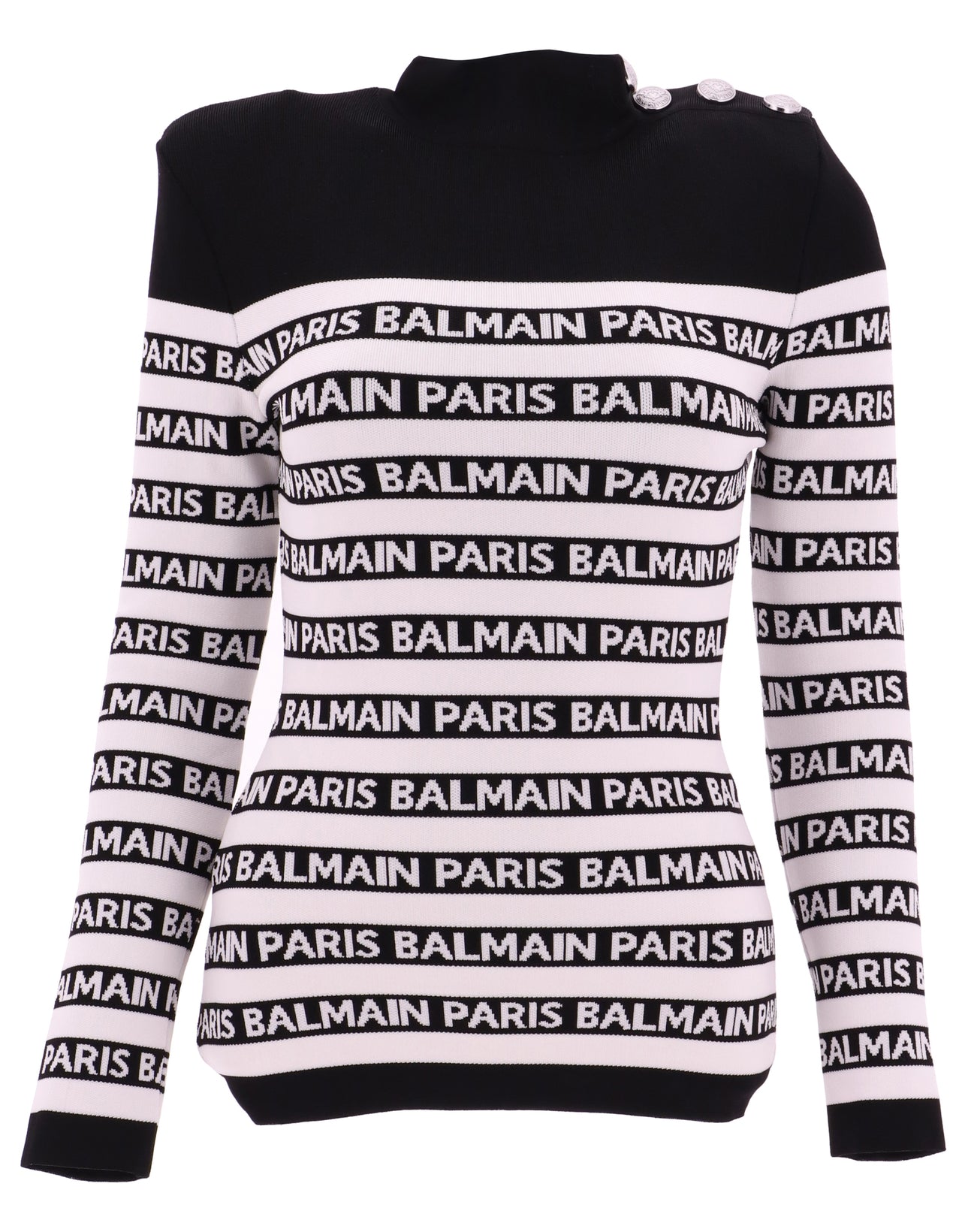 BALMAIN BALMAIN LOGO PRINT STRIPED TURTLENECK SWEATER