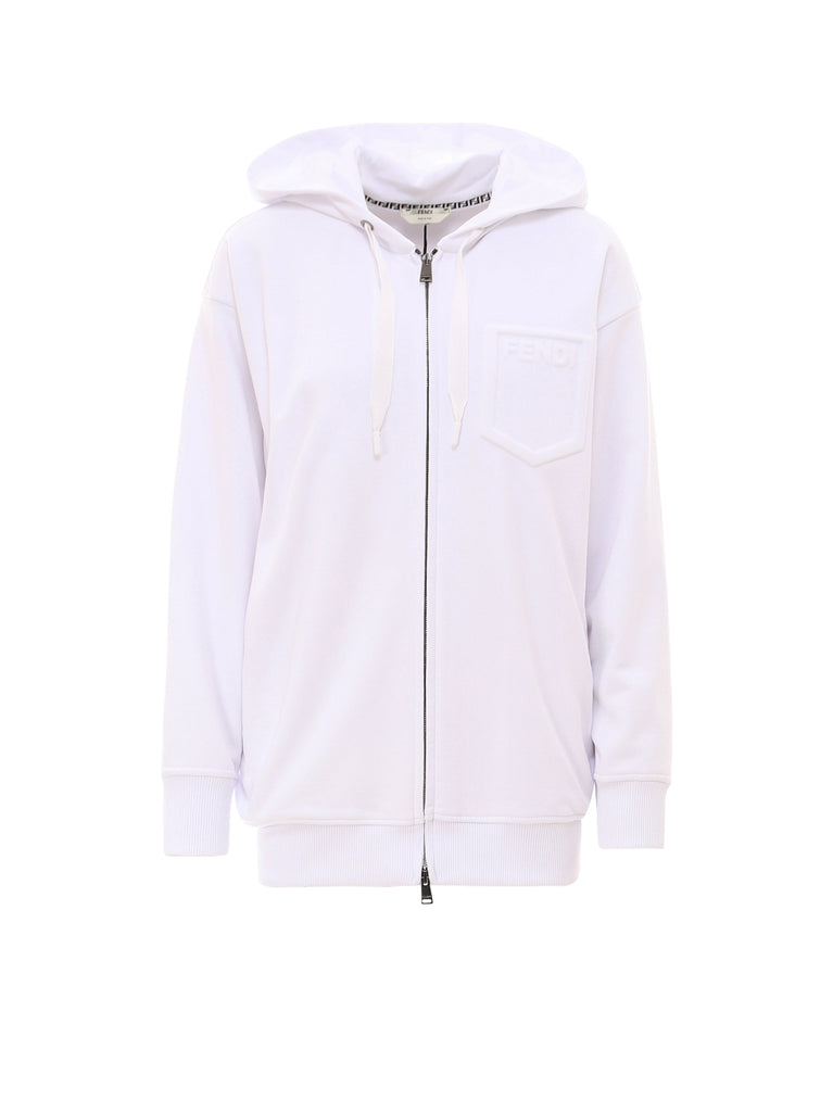 Fendi Logo Embossed Hooded Jacket In White