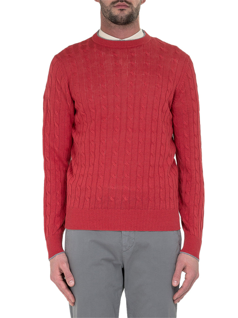 Brunello Cucinelli Cable Knit Crewneck Jumper In Red