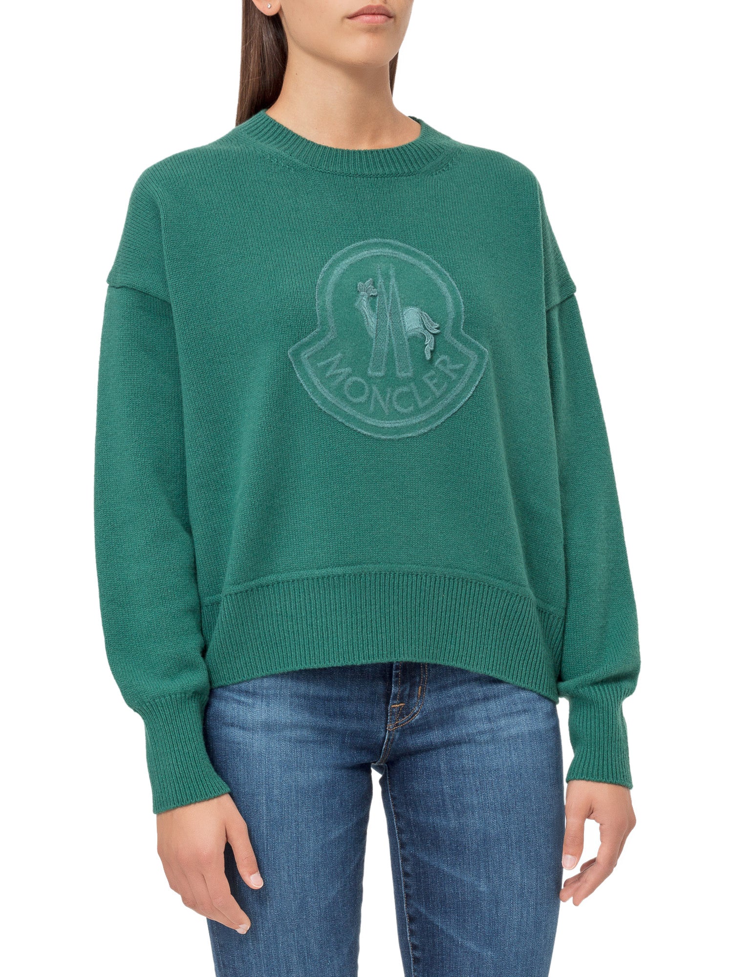 Moncler Logo Embroidered Sweater In Green