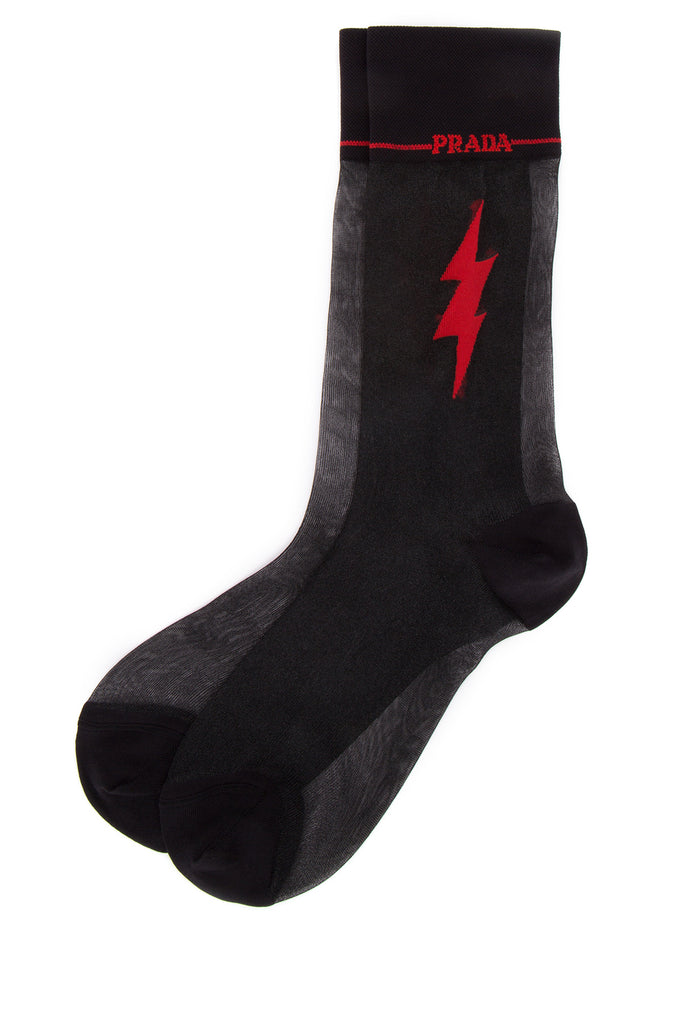 Prada Sheer Panelled Lightning Bolt Socks In Black
