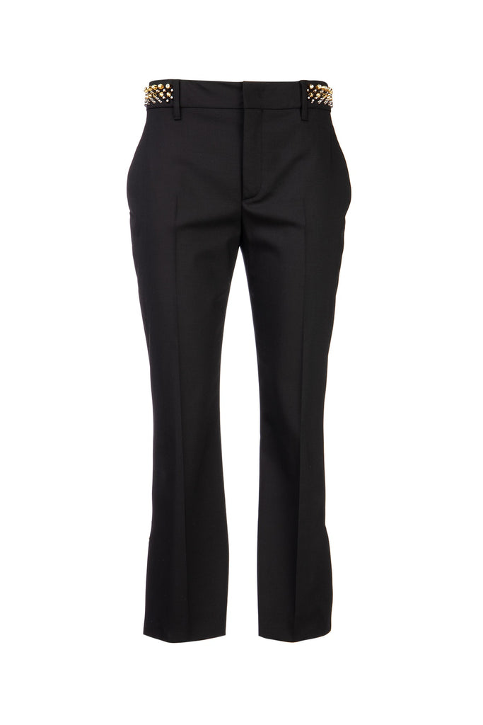 Prada Embellished Trim Cropped Trousers In Black