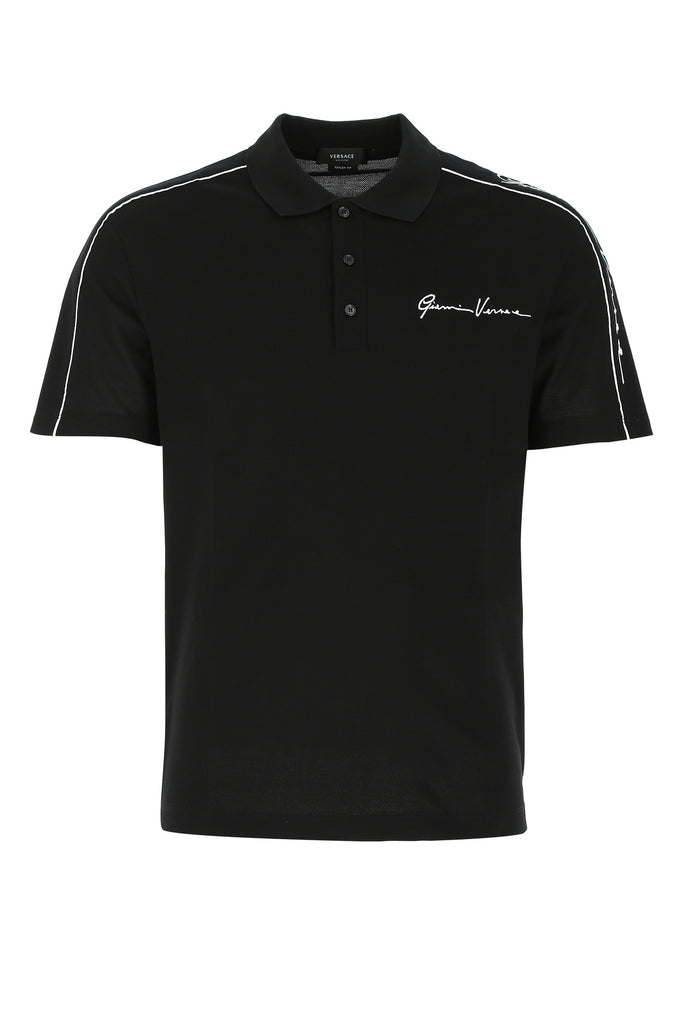 Versace Gv Signature Embroidered Polo Shirt In Black