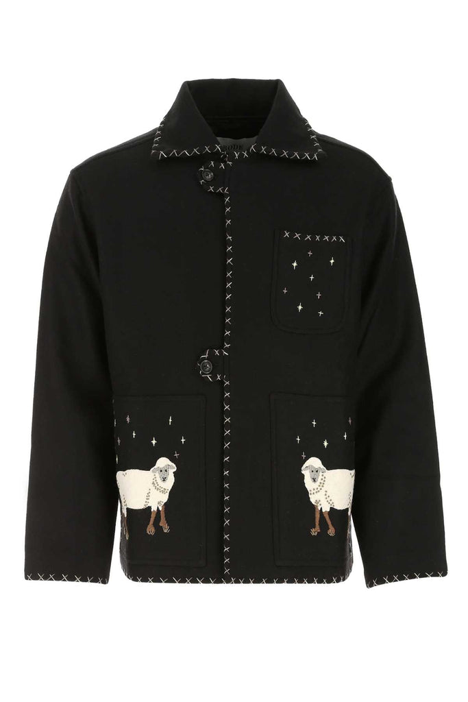 Bode Farm Souvenir Embroidered Shirt Jacket In Black Multi | ModeSens