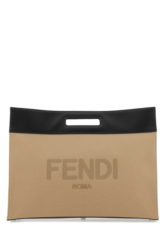 FENDI FENDI LOGO EMBROIDERED SHOPPER TOTE BAG