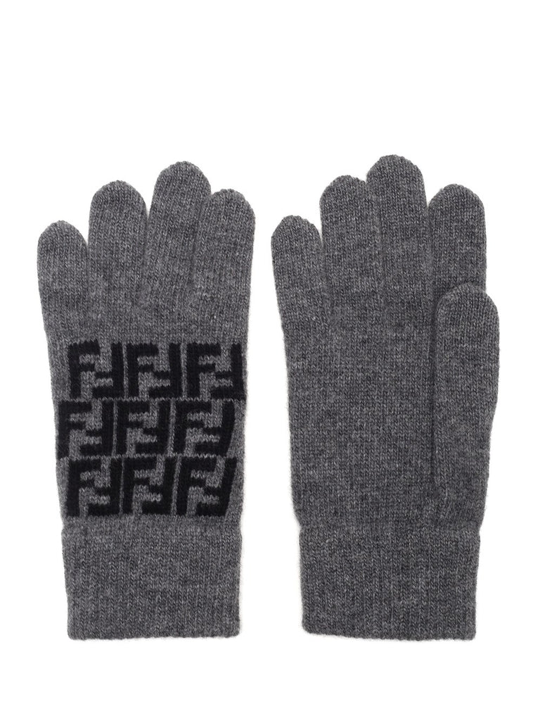 Fendi Ff Knitted Gloves In Grey