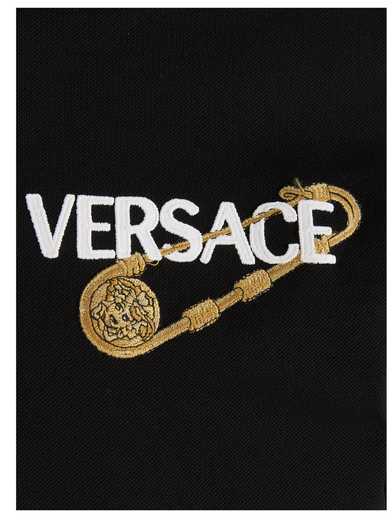 Versace Logo Embroidered Safety Pin Polo Shirt – Cettire