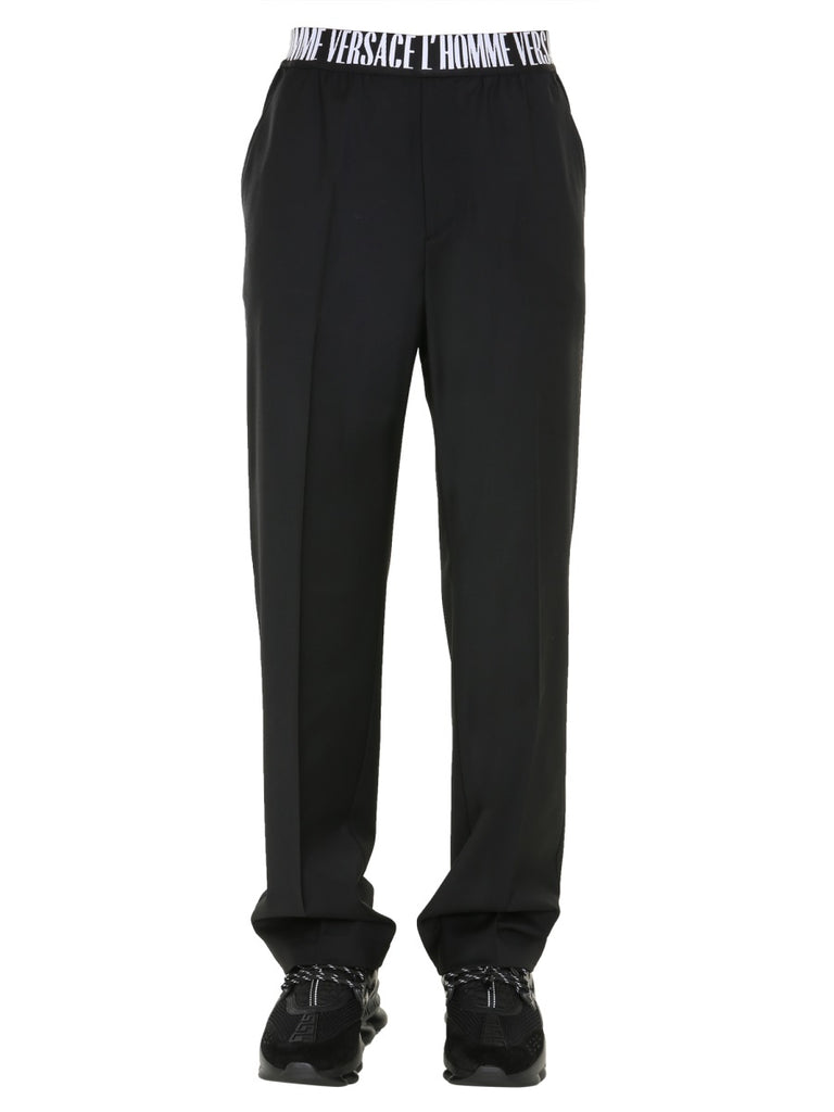 VERSACE VERSACE LOGO WAISTBAND TROUSERS