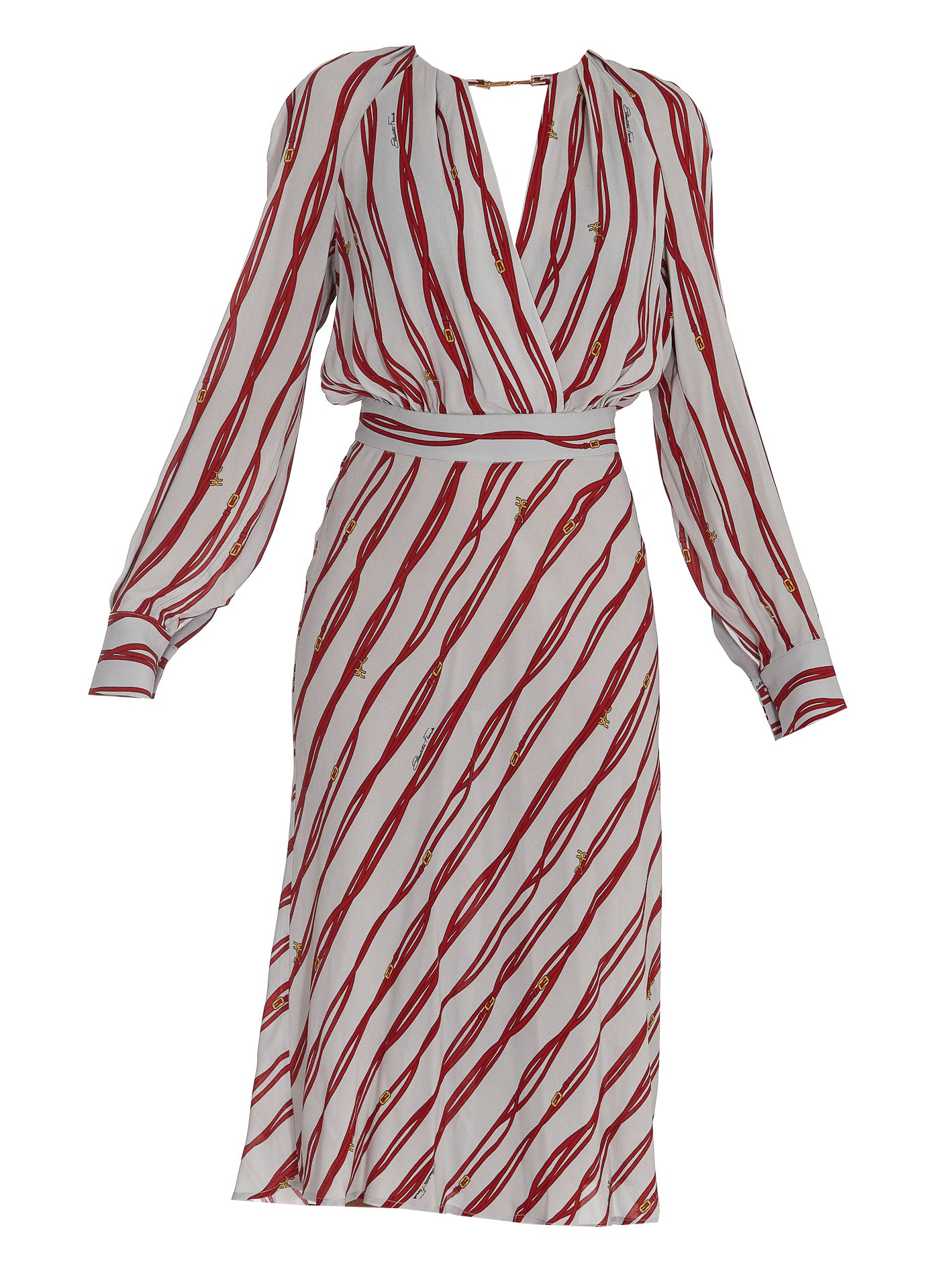 ELISABETTA FRANCHI ELISABETTA FRANCHI BELT WAISTED STRIPED MIDI DRESS