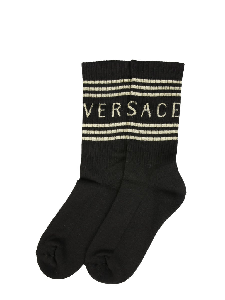 Versace Logo Crew Socks In Black