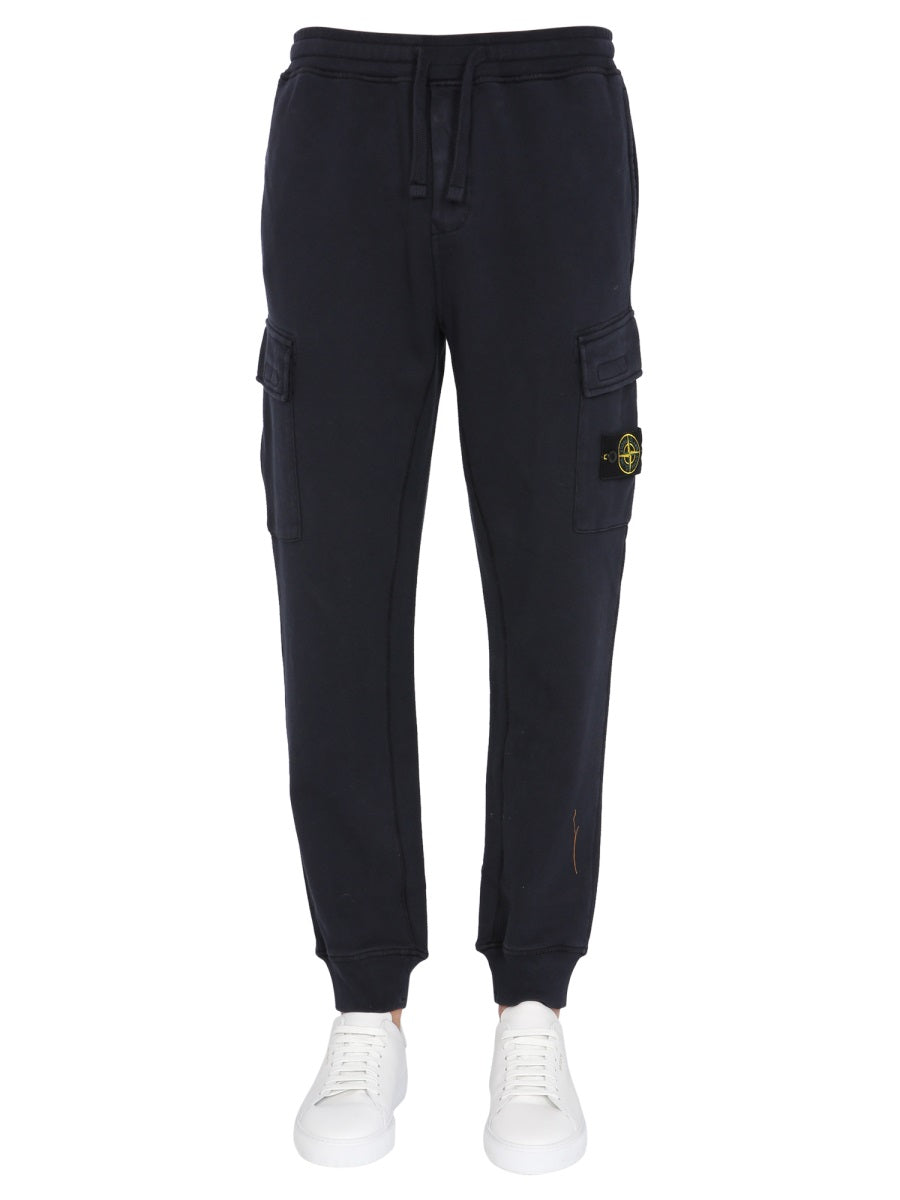 Stone Island Logo Patch Jogging Pants In Navy