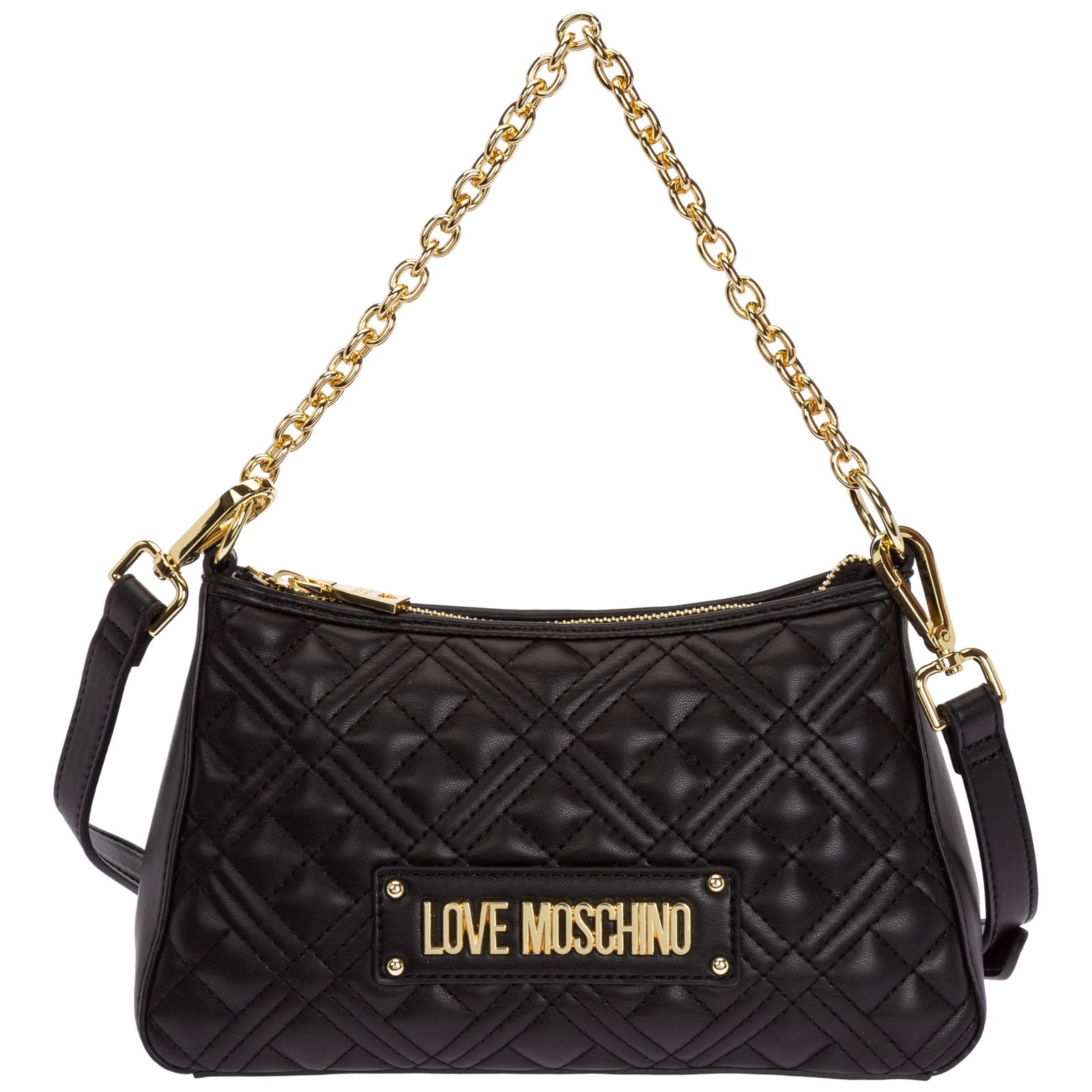 Love Moschino Logo Plaque Quilted Tote Bag In Black