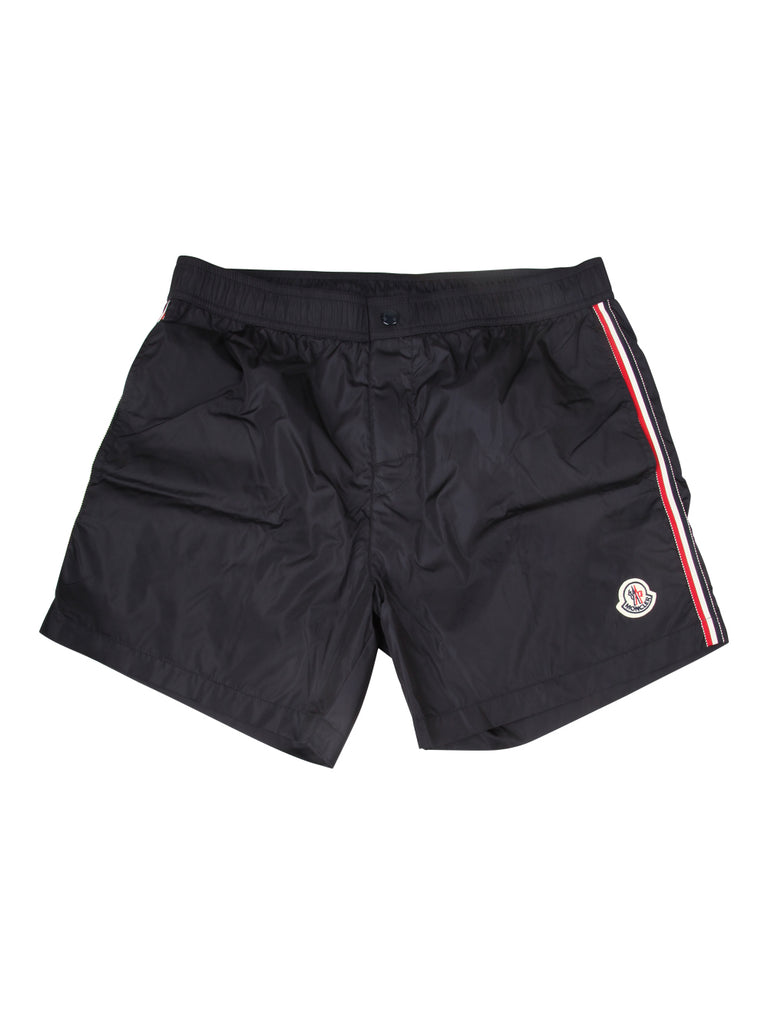 Moncler Striped Logo Patch Side Stripe Swim Shorts In Navy