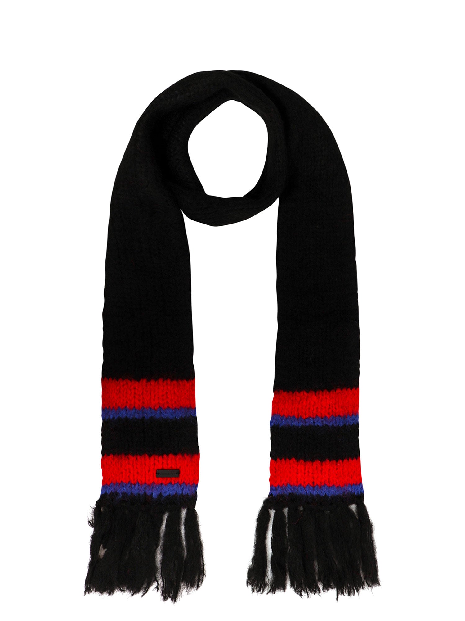 SAINT LAURENT SAINT LAURENT STRIPE DETAIL FRINGED SCARF