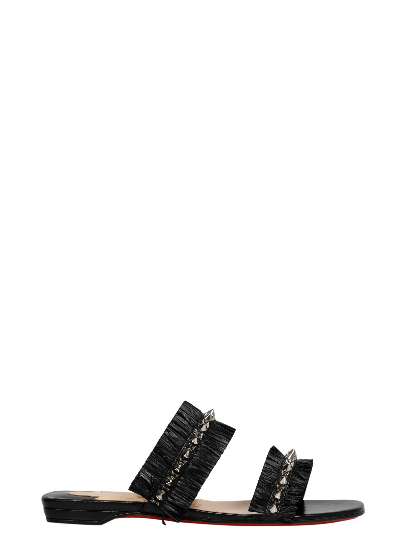 Christian Louboutin Marivodou Studded Raffia Sandals In Black