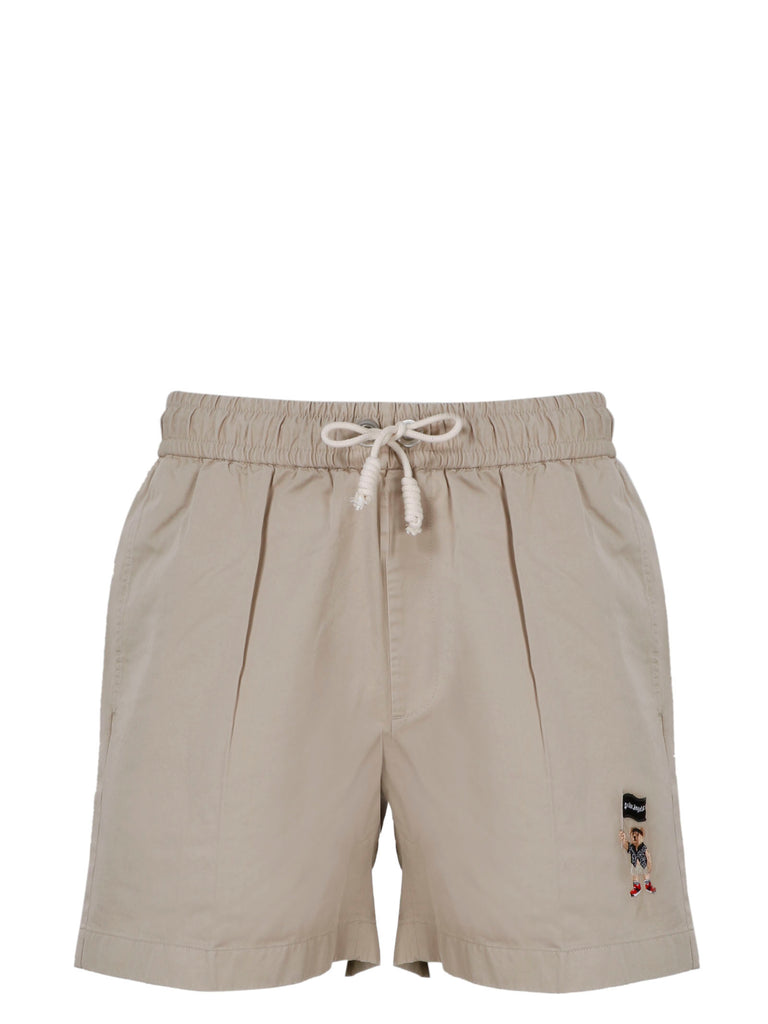 Palm Angels Bear Logo Shorts In Beige