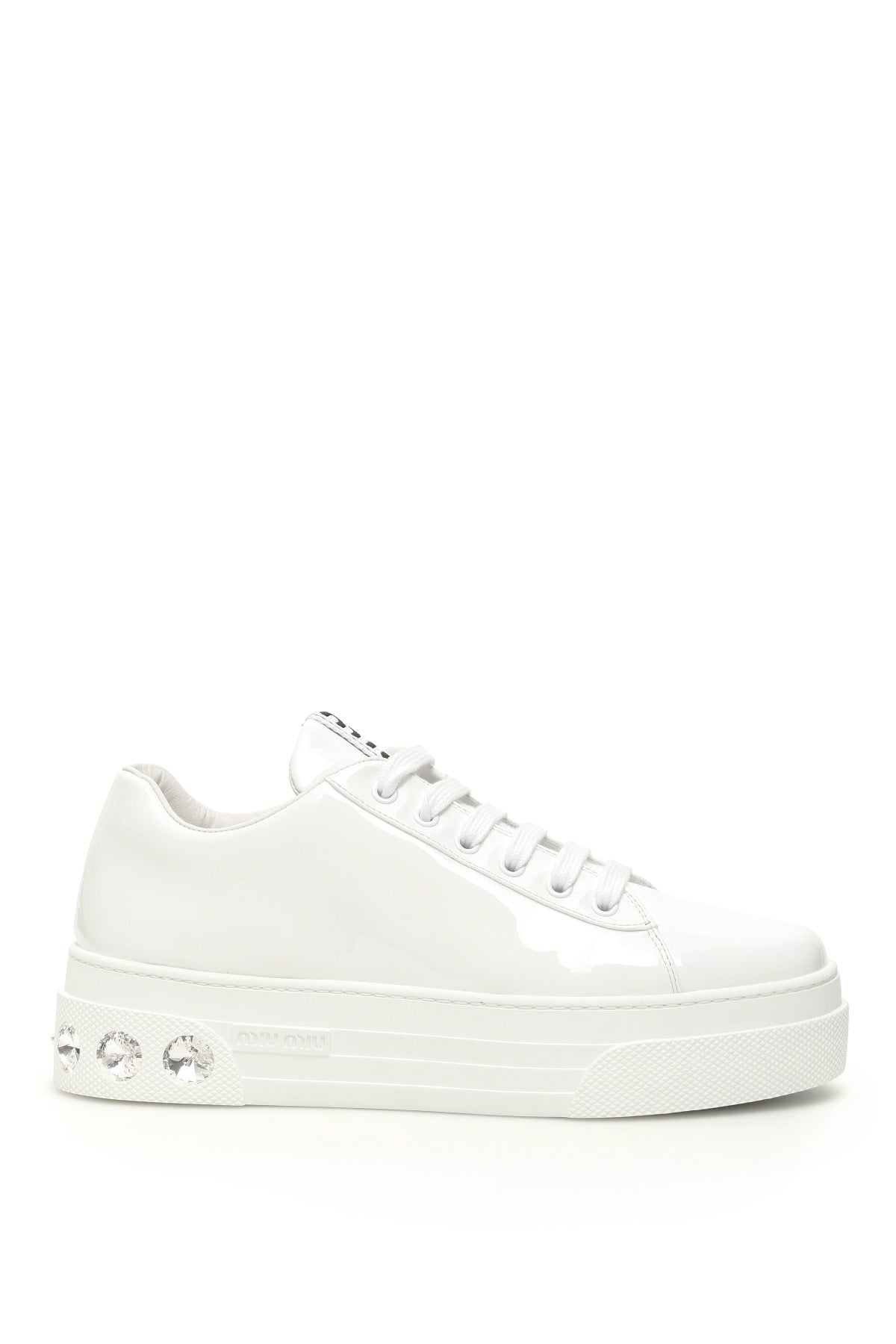 Miu Miu Platform Crystal Embellished Sneakers In White