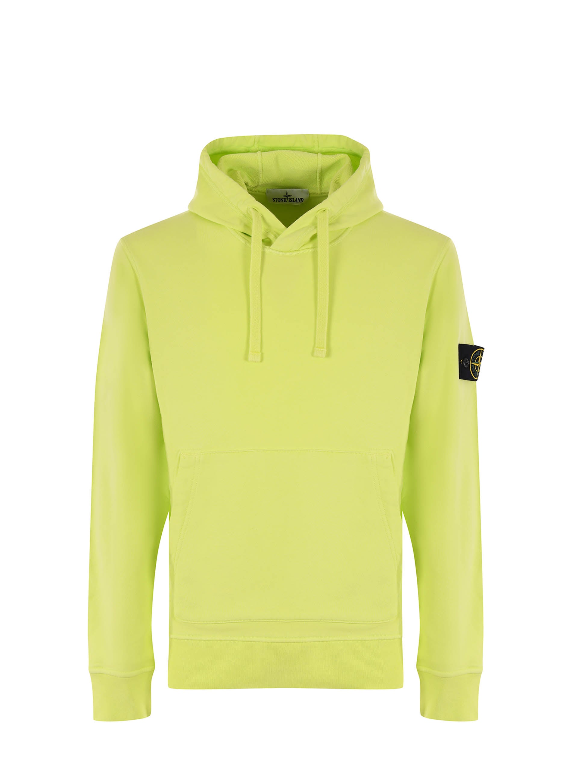 Stone Island Logo Patch Drawstring Hoodie In Green