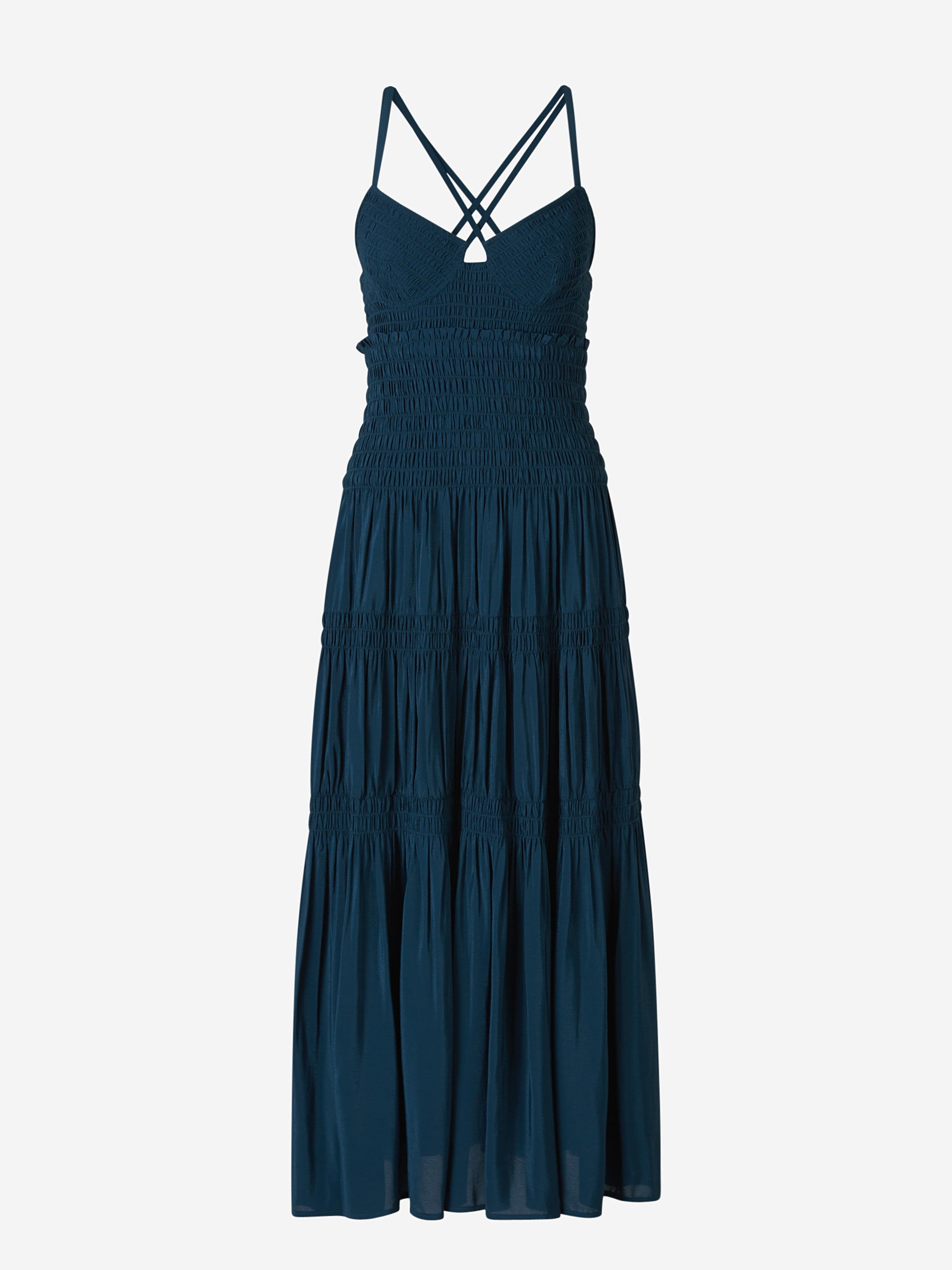 Proenza Schouler Shirred Tier Midi Dress In Navy