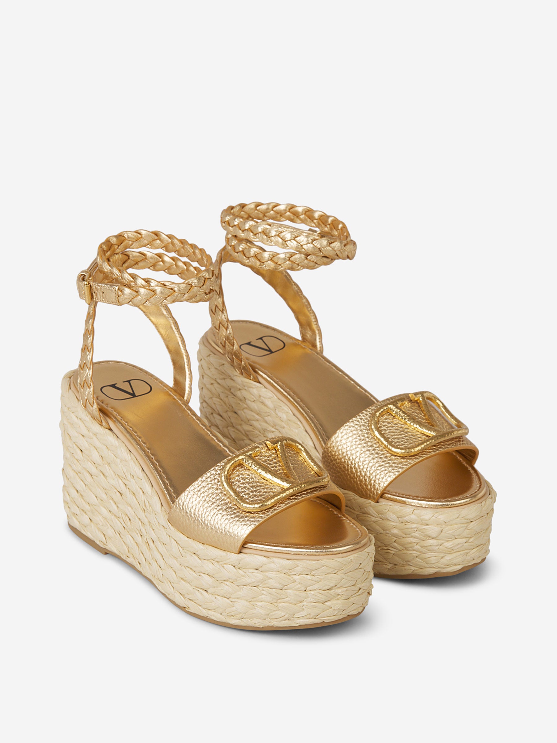 Valentino Garavani Valentino Vlogo Signature Wedge Sandals In Gold