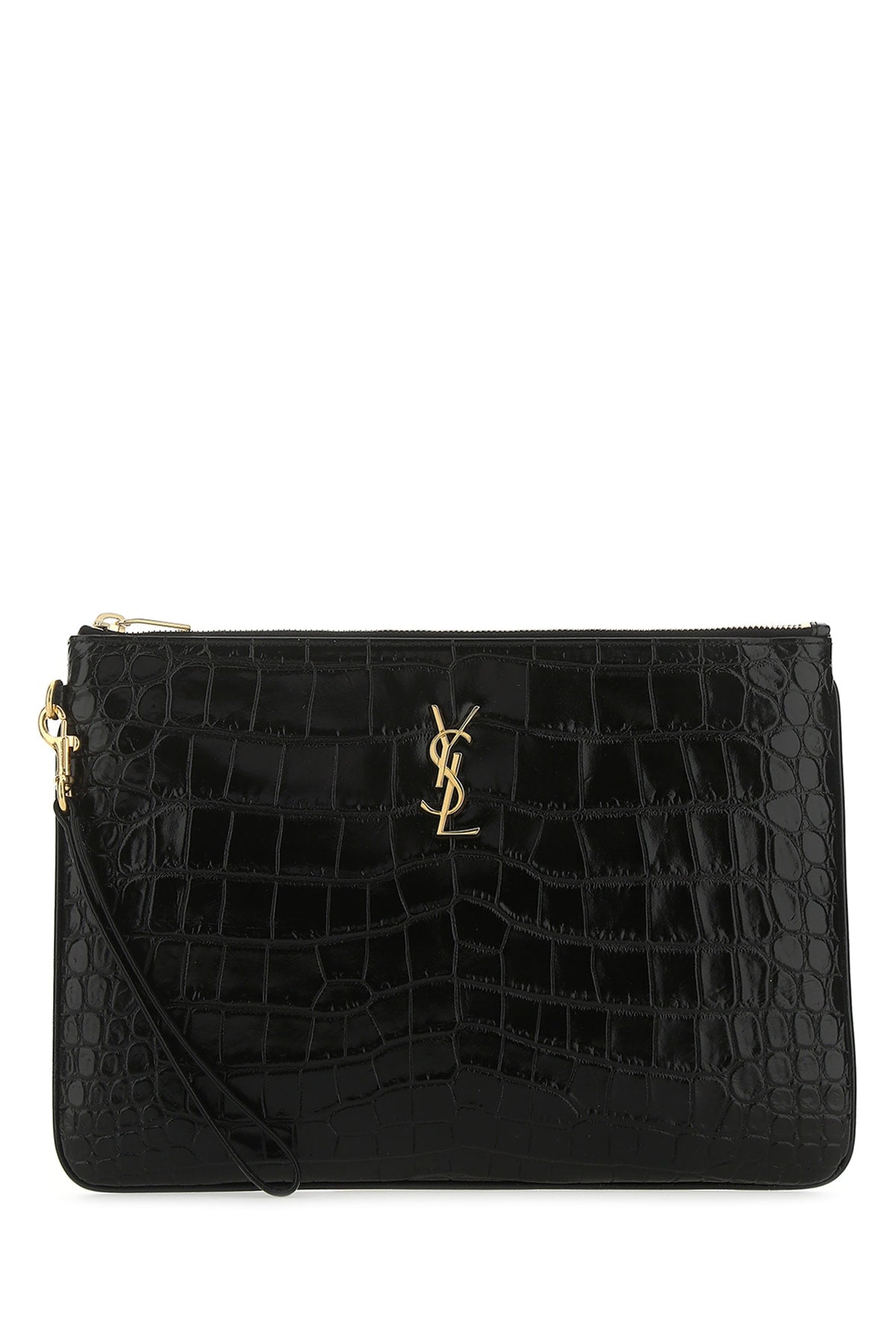 Saint Laurent Monogram Embossed Pouch In Black