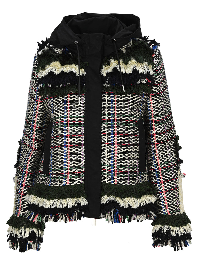 SACAI SACAI FRINGED TWEED JACKET