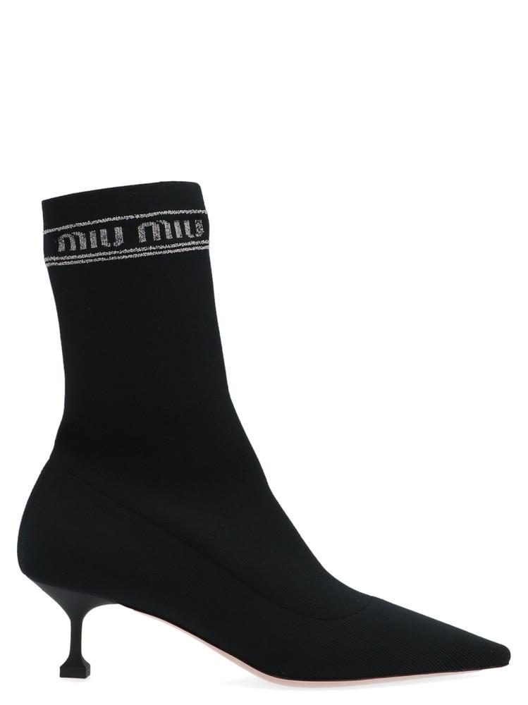 MIU MIU MIU MIU LOGO INTARSIA ANKLE BOOTS