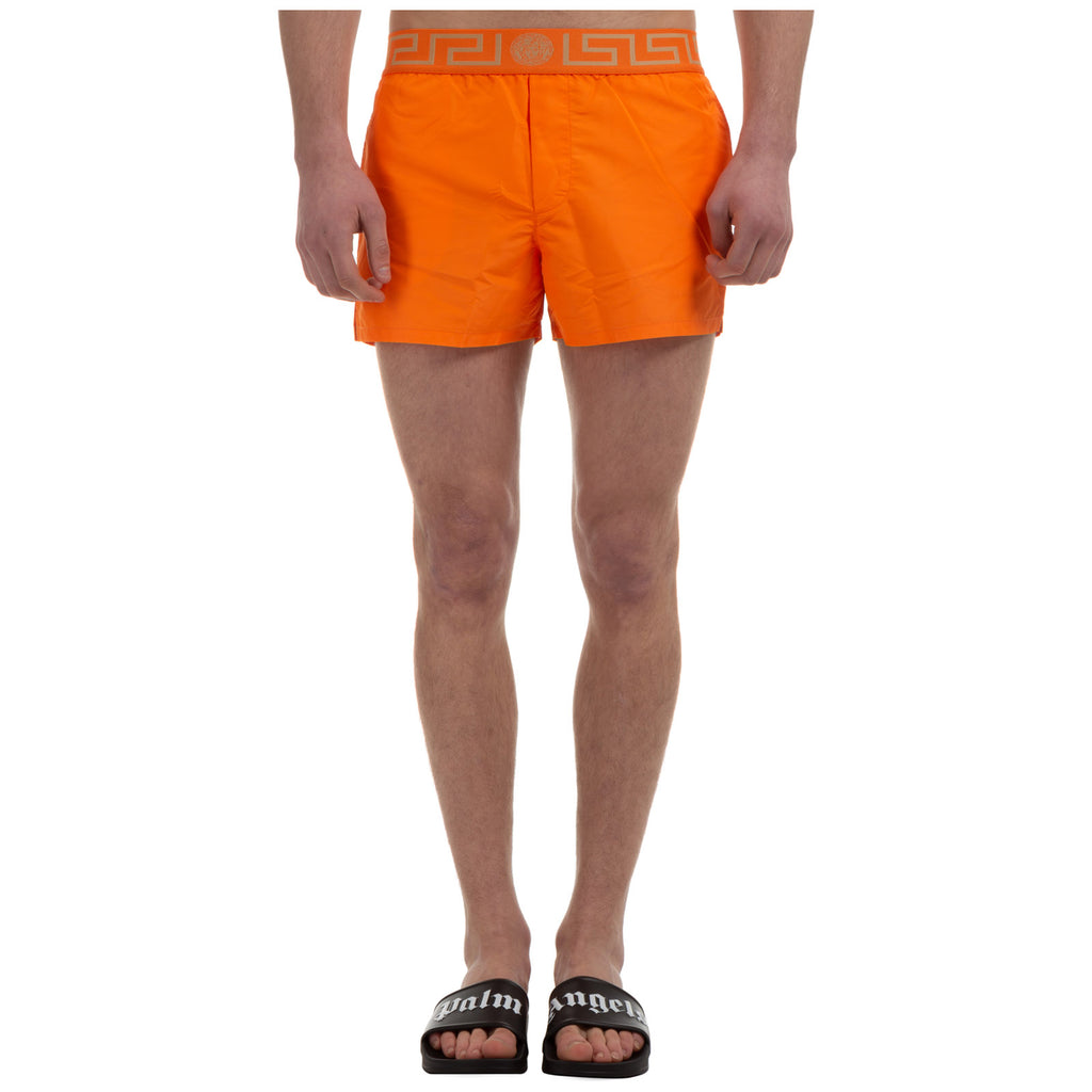 Versace Medusa Waistband Swim Shorts In Orange