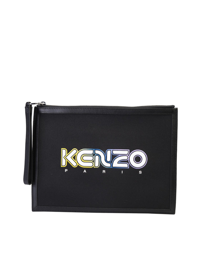 Kenzo Zipped Logo Patch Clutch In Black