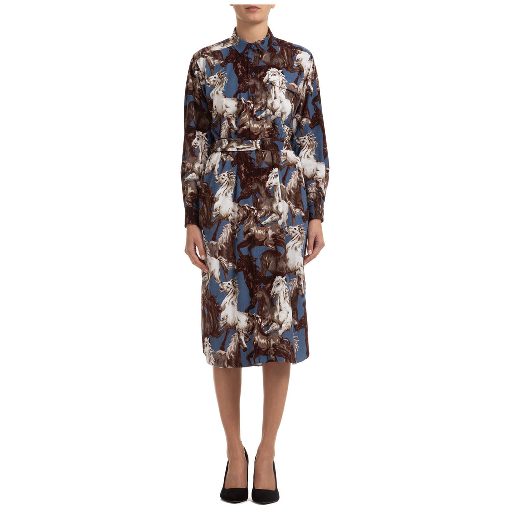 KENZO KENZO ALL OVER CHAVAUX PRINT MIDI SHIRT DRESS